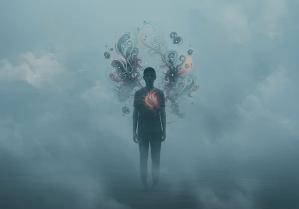 Person feeling emotionally disconnected, a fog surrounding them.