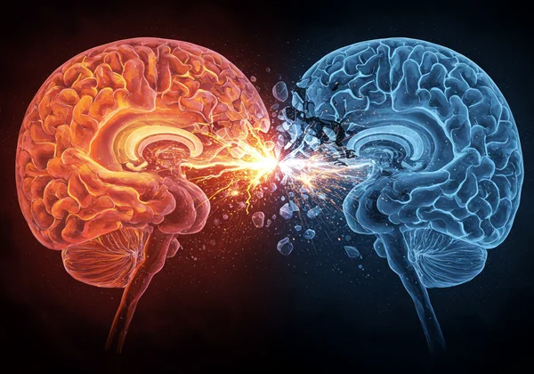 Brain pathways blocked by trauma, affecting emotions.