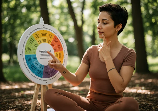 Person using emotion wheel, connecting body and mind