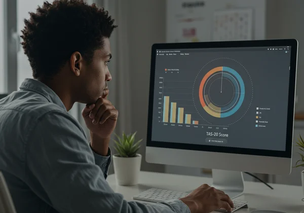 TAS-20 검사 점수를 반성하는 사람.