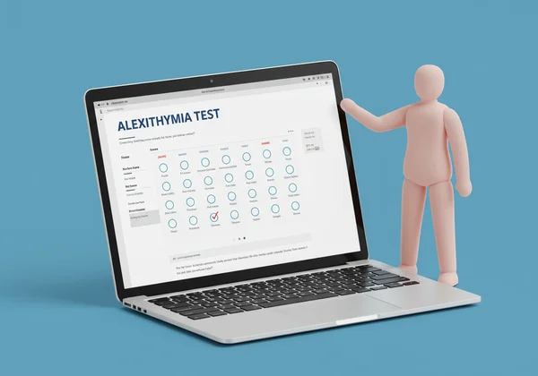 オンライン失感情症テストのインターフェース、質問に答えるユーザー