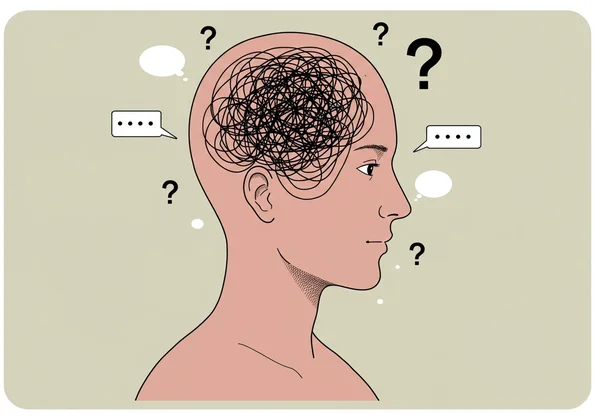 感情を言葉にするのに苦労している人、言葉が迷路になっている様子