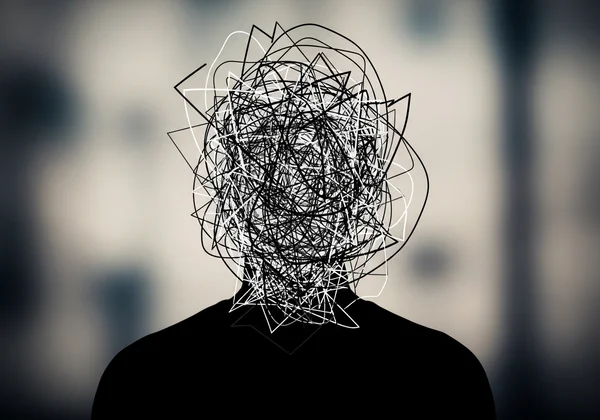 Orang keliru dengan emosi, dilambangkan sebagai fikiran yang kusut.